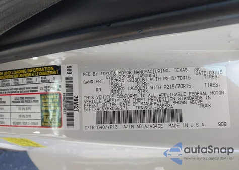 2015 Toyota Tacoma from USA, damaged, VIN 5TFTX4CNXFX059371